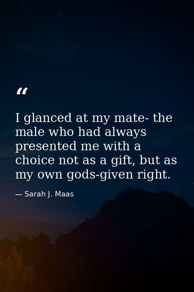 I glanced at my mate- the male who had always presented me with a choice not as a gift, but as my own gods-given right. — Sarah J. Maas