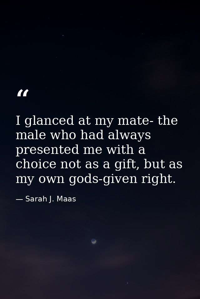I glanced at my mate- the male who had always presented me with a choice not as a gift, but as my own gods-given right. — Sarah J. Maas