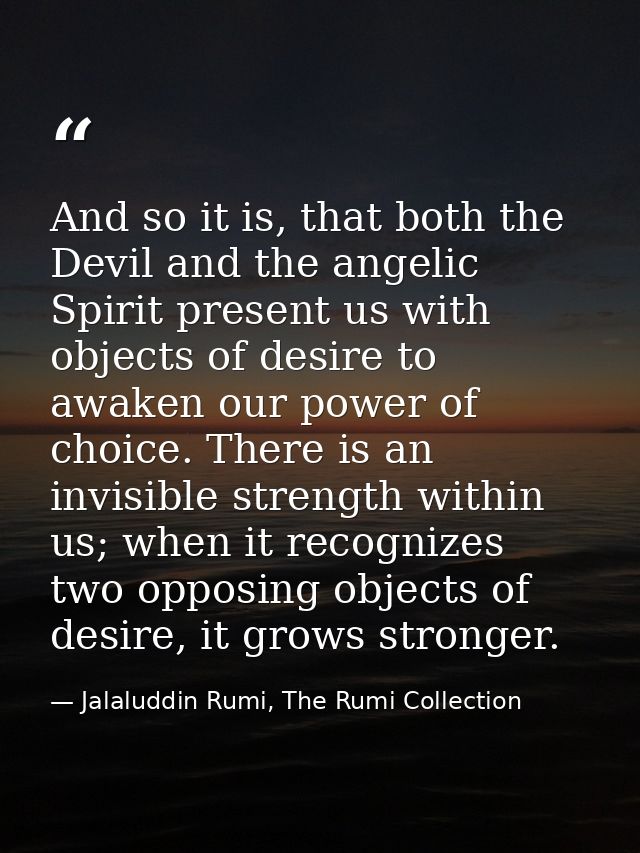 And so it is, that both the Devil and the angelic Spirit present us with objects of desire to awaken our power of choice — Jalaluddin Rumi, The Rumi Collection