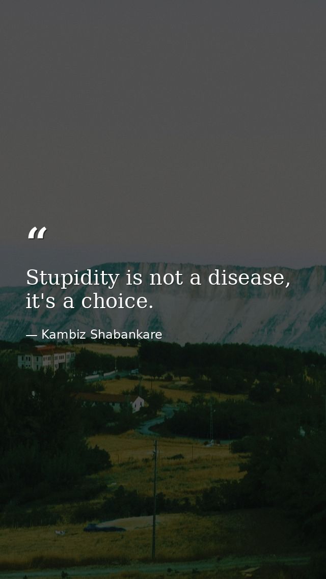 Stupidity is not a disease, it's a choice. — Kambiz Shabankare
