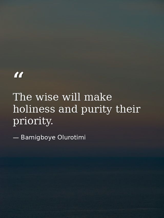 The wise will make holiness and purity their priority. — Bamigboye Olurotimi