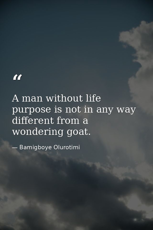 A man without life purpose is not in any way different from a wondering goat. — Bamigboye Olurotimi