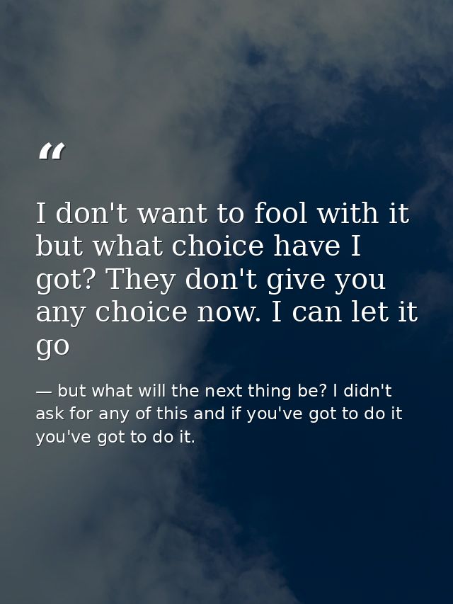 I don't want to fool with it but what choice have I got? They don't give you any choice now. I can let it go — but what will the next thing be? I didn't ask for any of this and if you've got to do it you've got to do it.