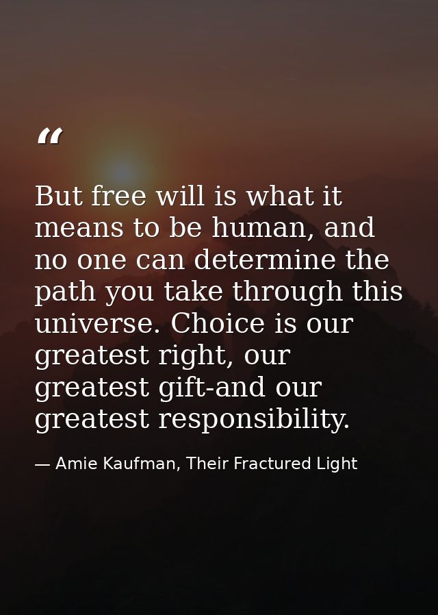 But free will is what it means to be human, and no one can determine the path you take through this universe. Choice is  — Amie Kaufman, Their Fractured Light