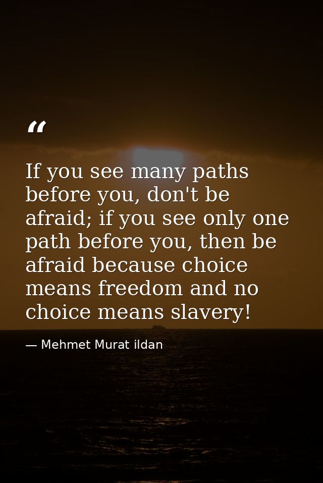 If you see many paths before you, don't be afraid; if you see only one path before you, then be afraid because choice me — Mehmet Murat ildan