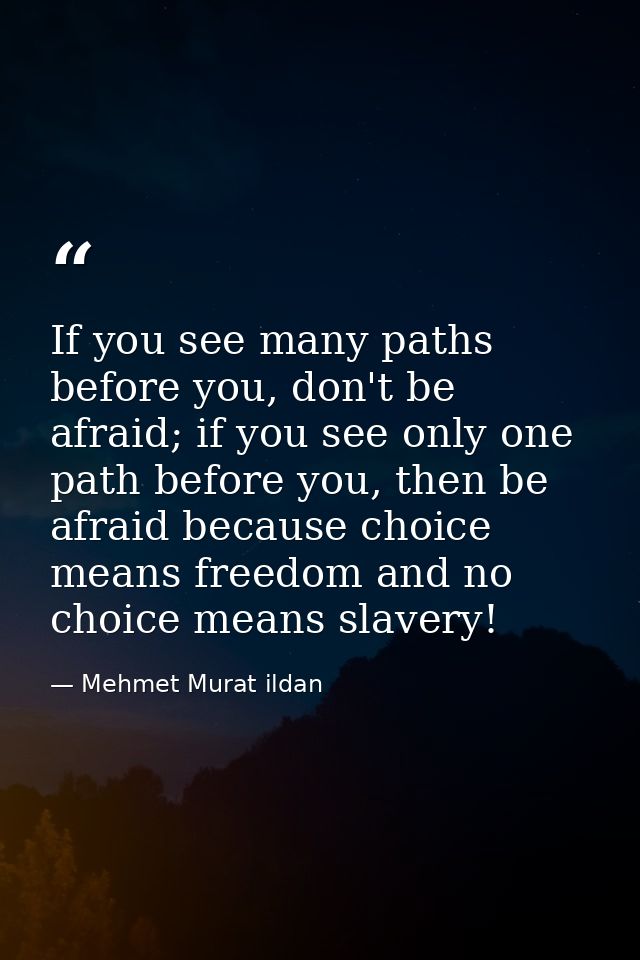 If you see many paths before you, don't be afraid; if you see only one path before you, then be afraid because choice me — Mehmet Murat ildan
