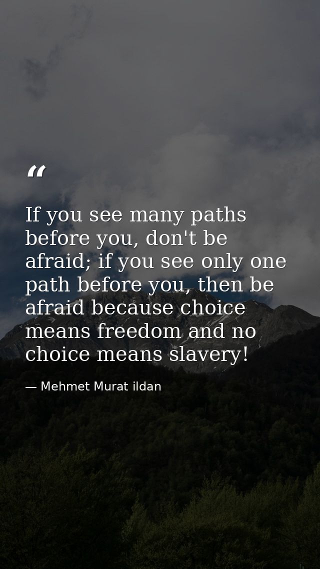 If you see many paths before you, don't be afraid; if you see only one path before you, then be afraid because choice me — Mehmet Murat ildan