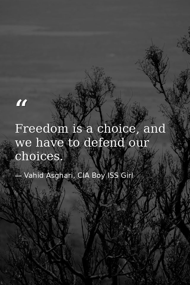Freedom is a choice, and we have to defend our choices. — Vahid Asghari, CIA Boy ISS Girl