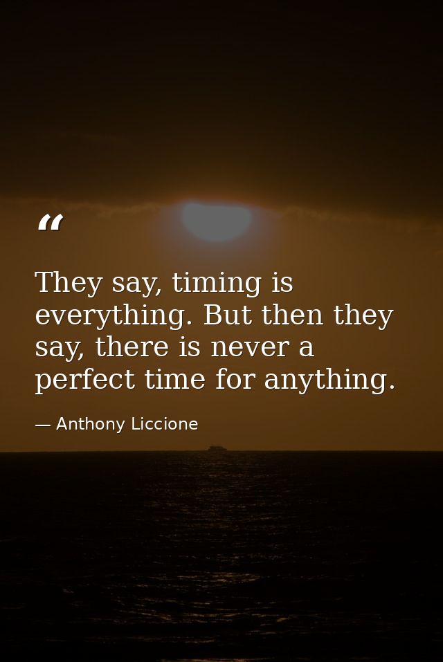 They say, timing is everything. But then they say, there is never a perfect time for anything. — Anthony Liccione