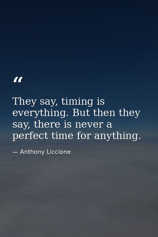 They say, timing is everything. But then they say, there is never a perfect time for anything. — Anthony Liccione