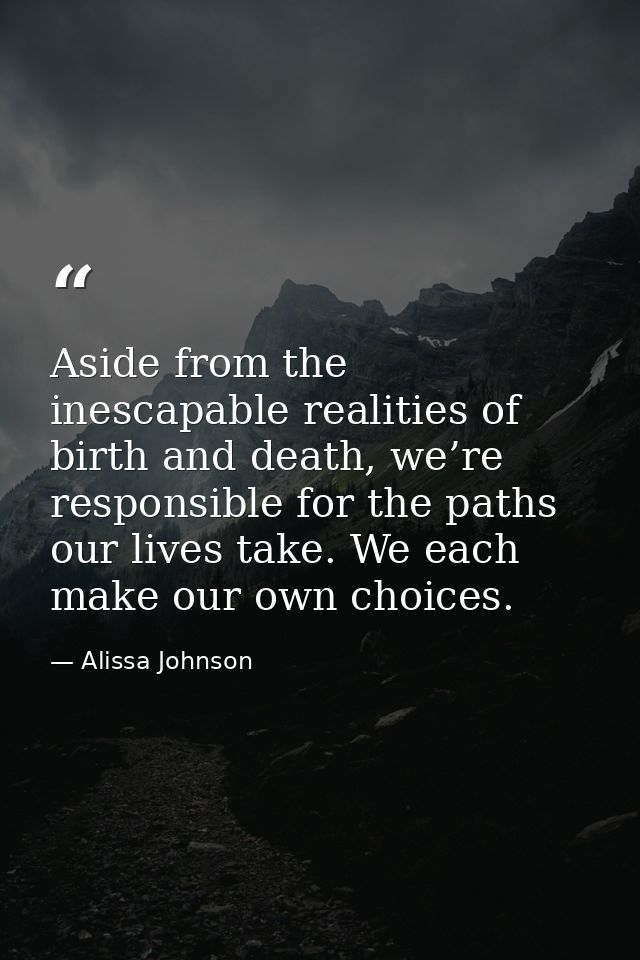Aside from the inescapable realities of birth and death, we’re responsible for the paths our lives take. We each make ou — Alissa Johnson