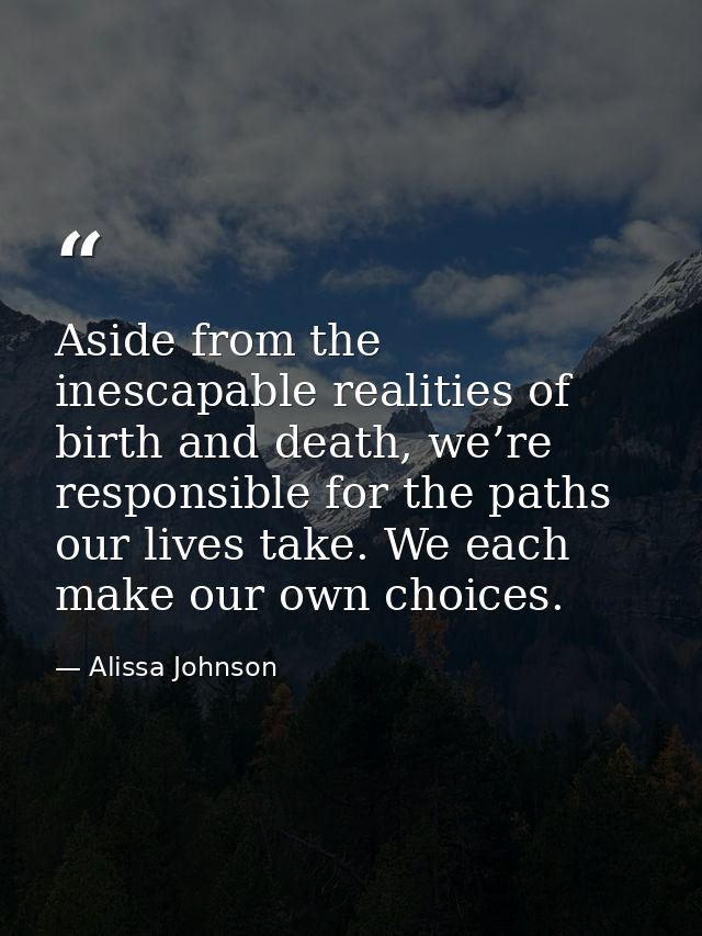 Aside from the inescapable realities of birth and death, we’re responsible for the paths our lives take. We each make ou — Alissa Johnson