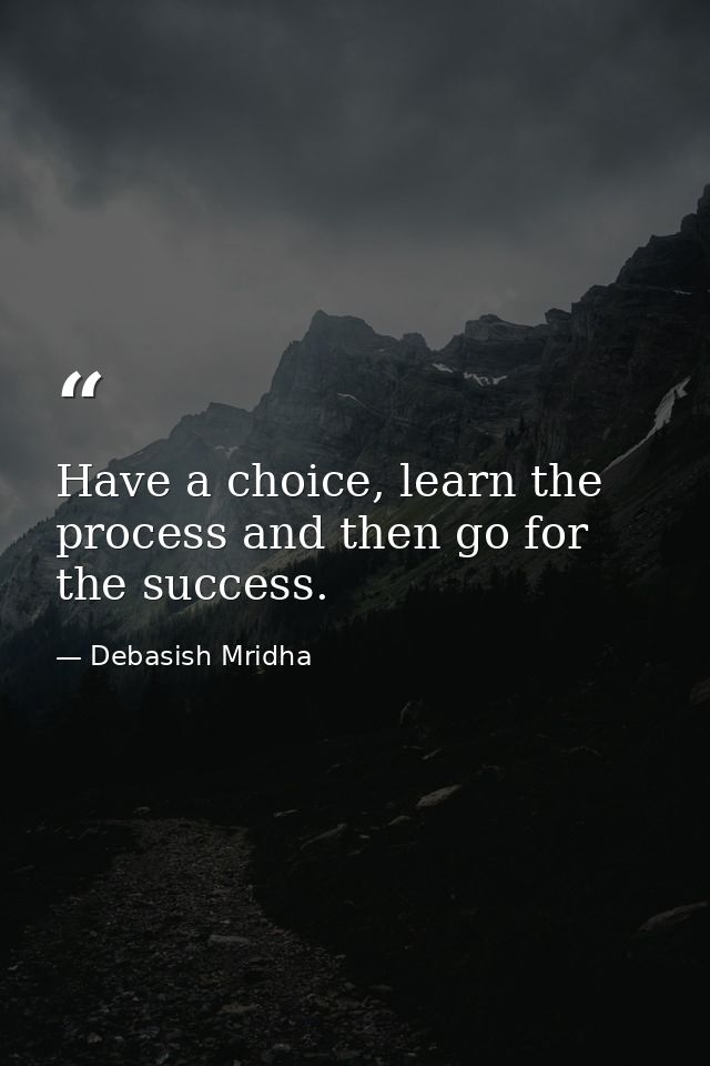Have a choice, learn the process and then go for the success. — Debasish Mridha