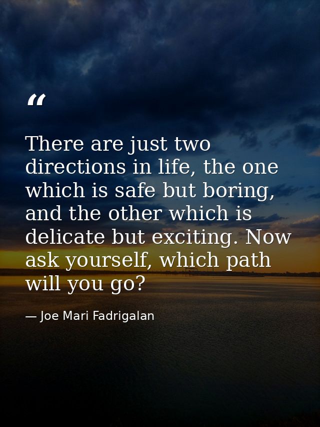 There are just two directions in life, the one which is safe but boring, and the other which is delicate but exciting. N — Joe Mari Fadrigalan