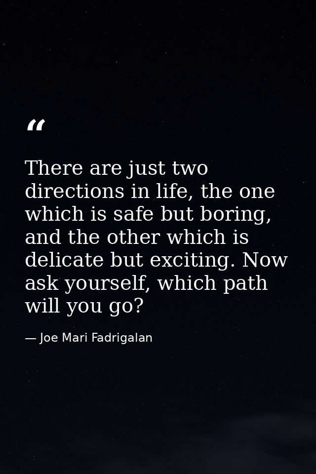 There are just two directions in life, the one which is safe but boring, and the other which is delicate but exciting. N — Joe Mari Fadrigalan