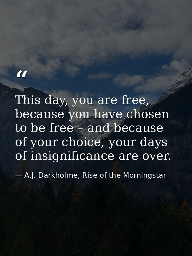 This day, you are free, because you have chosen to be free – and because of your choice, your days of insignificance are — A.J. Darkholme, Rise of the Morningstar