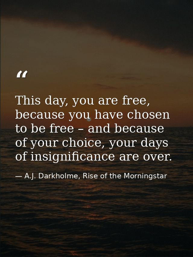 This day, you are free, because you have chosen to be free – and because of your choice, your days of insignificance are — A.J. Darkholme, Rise of the Morningstar