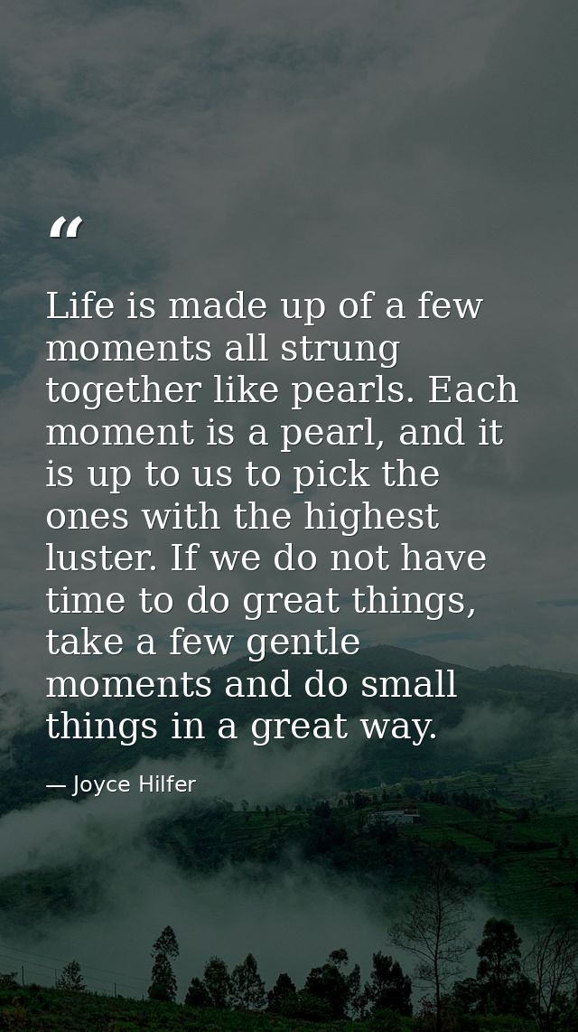 Life is made up of a few moments all strung together like pearls. Each moment is a pearl, and it is up to us to pick the — Joyce Hilfer