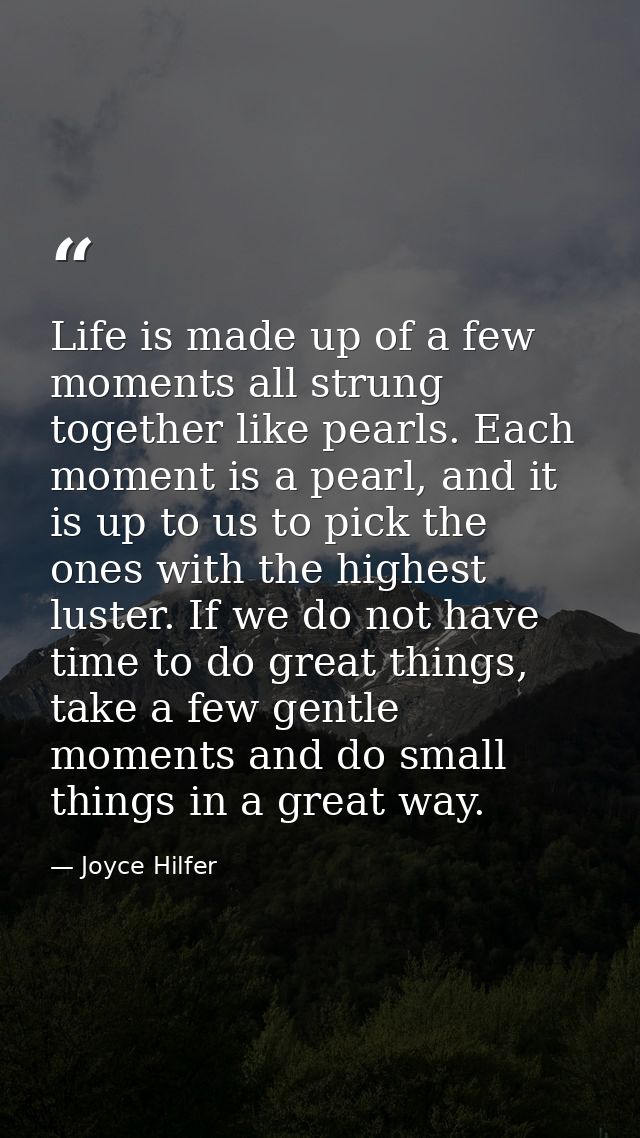 Life is made up of a few moments all strung together like pearls. Each moment is a pearl, and it is up to us to pick the — Joyce Hilfer