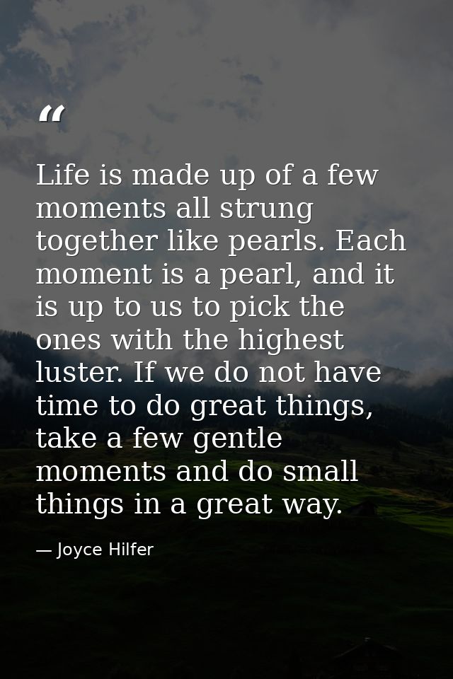 Life is made up of a few moments all strung together like pearls. Each moment is a pearl, and it is up to us to pick the — Joyce Hilfer