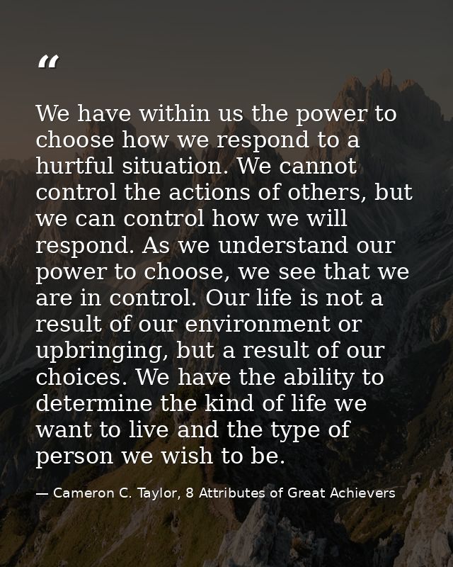 We have within us the power to choose how we respond to a hurtful situation. We cannot control the actions of others, bu — Cameron C. Taylor, 8 Attributes of Great Achievers