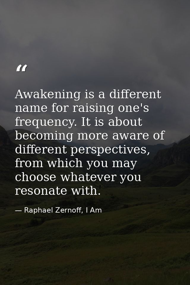 Awakening is a different name for raising one's frequency. It is about becoming more aware of different perspectives, fr — Raphael Zernoff, I Am