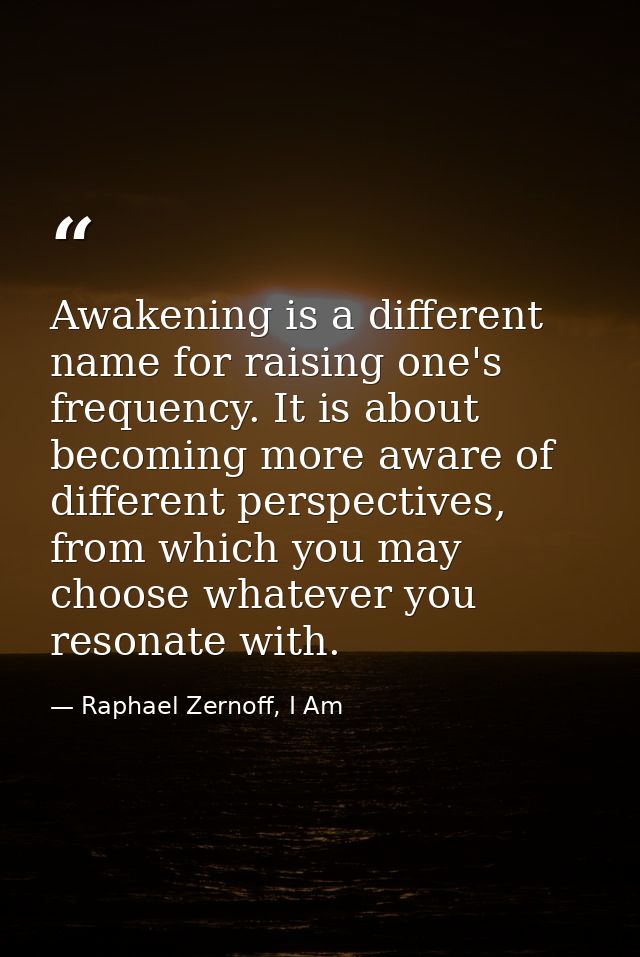 Awakening is a different name for raising one's frequency. It is about becoming more aware of different perspectives, fr — Raphael Zernoff, I Am