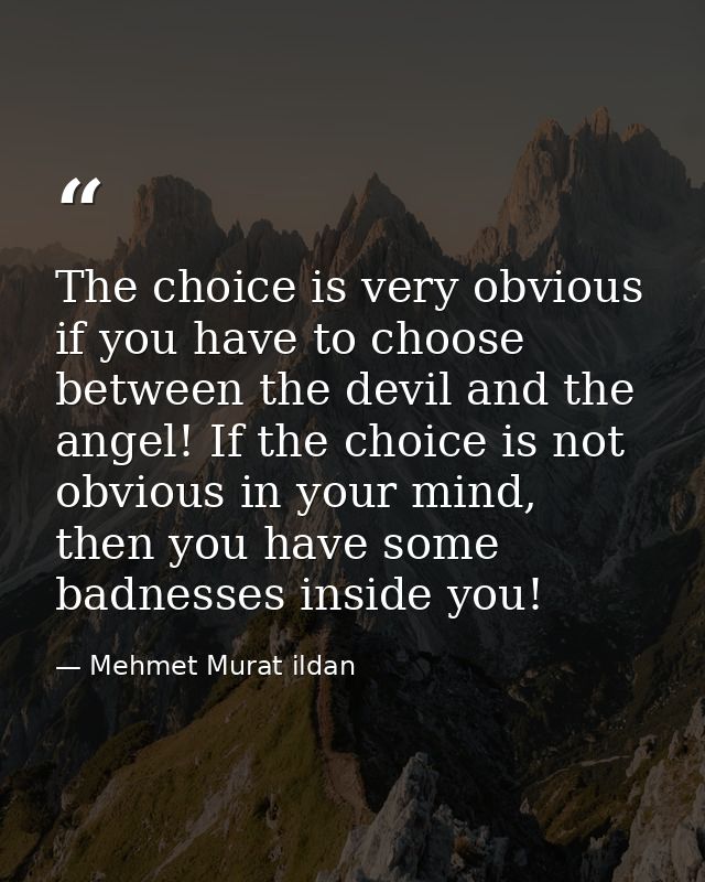 The choice is very obvious if you have to choose between the devil and the angel! If the choice is not obvious in your m — Mehmet Murat ildan