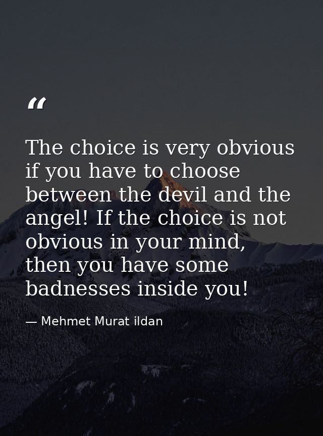 The choice is very obvious if you have to choose between the devil and the angel! If the choice is not obvious in your m — Mehmet Murat ildan