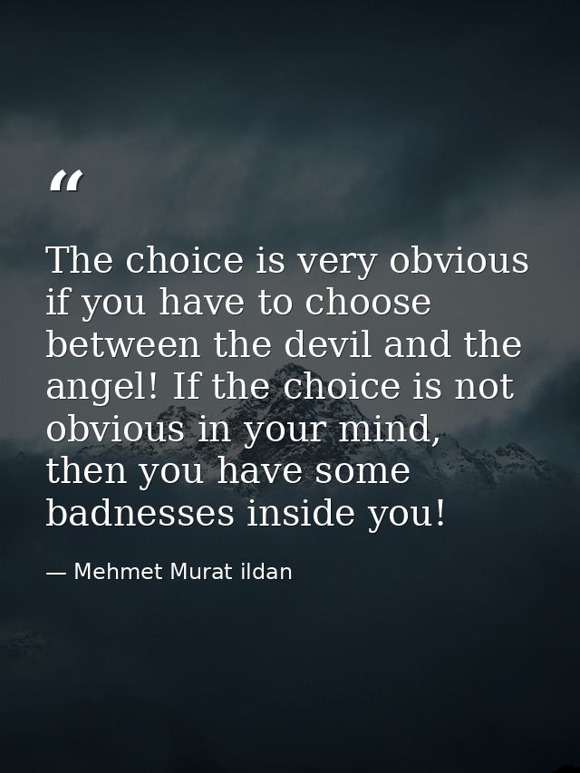 The choice is very obvious if you have to choose between the devil and the angel! If the choice is not obvious in your m — Mehmet Murat ildan