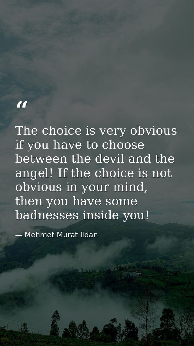 The choice is very obvious if you have to choose between the devil and the angel! If the choice is not obvious in your m — Mehmet Murat ildan