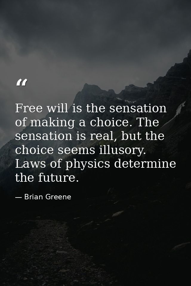 Free will is the sensation of making a choice. The sensation is real, but the choice seems illusory. Laws of physics det — Brian Greene