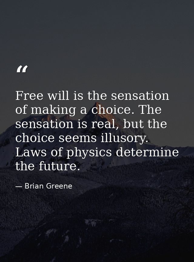 Free will is the sensation of making a choice. The sensation is real, but the choice seems illusory. Laws of physics det — Brian Greene