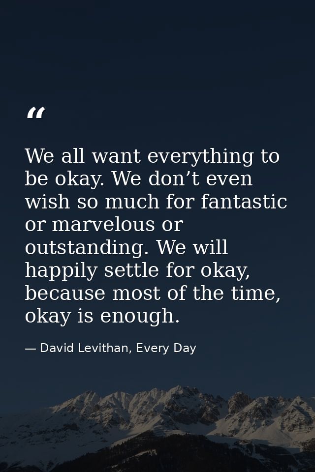 We all want everything to be okay. We don’t even wish so much for fantastic or marvelous or outstanding. We will happily — David Levithan, Every Day