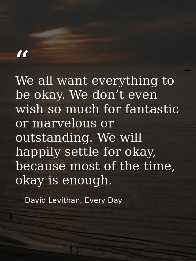 We all want everything to be okay. We don’t even wish so much for fantastic or marvelous or outstanding. We will happily — David Levithan, Every Day