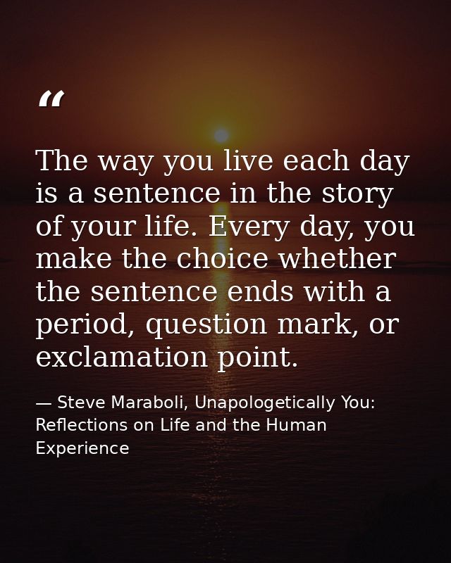 The way you live each day is a sentence in the story of your life. Every day, you make the choice whether the sentence e — Steve Maraboli, Unapologetically You: Reflections on Life and the Human Experience
