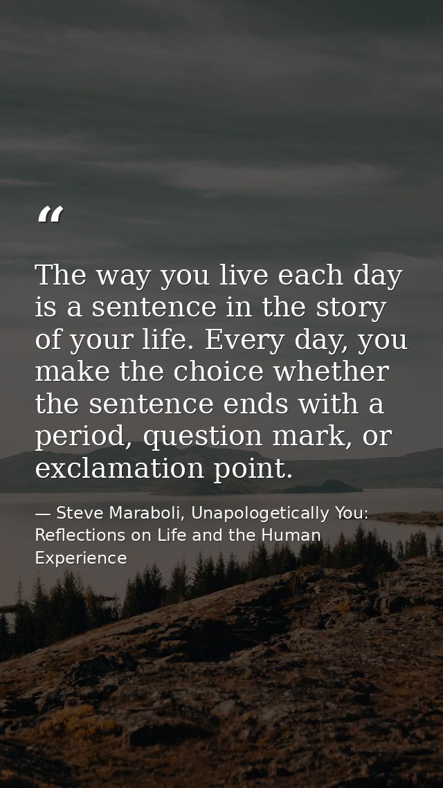 The way you live each day is a sentence in the story of your life. Every day, you make the choice whether the sentence e — Steve Maraboli, Unapologetically You: Reflections on Life and the Human Experience