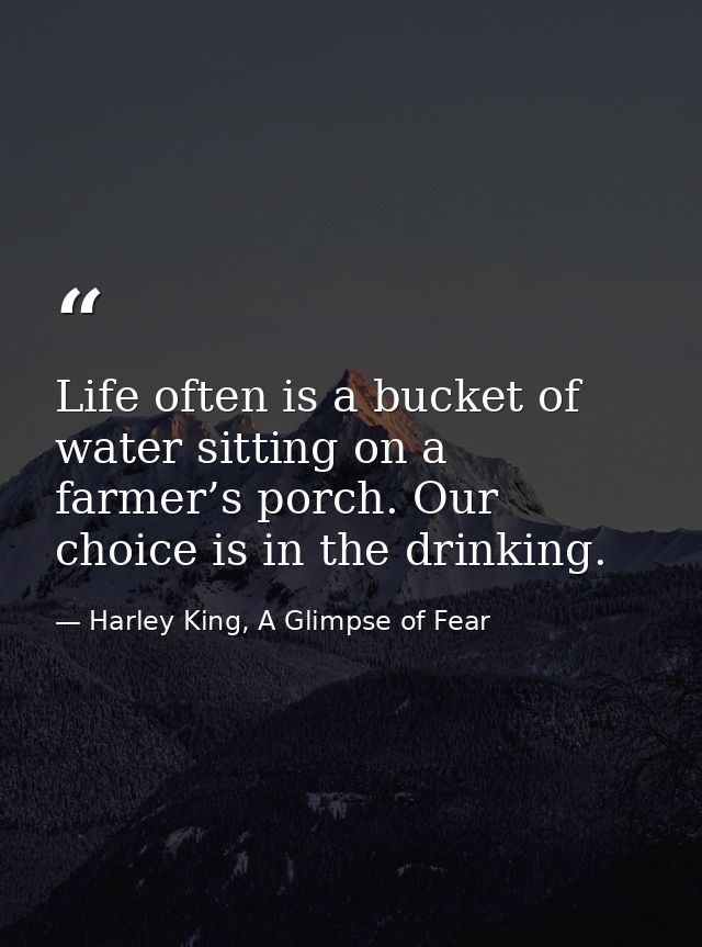 Life often is a bucket of water sitting on a farmer’s porch. Our choice is in the drinking. — Harley King, A Glimpse of Fear