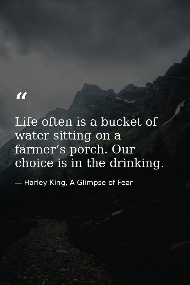 Life often is a bucket of water sitting on a farmer’s porch. Our choice is in the drinking. — Harley King, A Glimpse of Fear