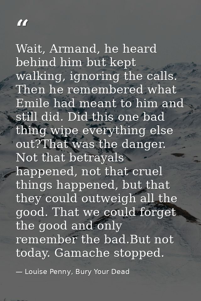 Wait, Armand, he heard behind him but kept walking, ignoring the calls. Then he remembered what Emile had meant to him a — Louise Penny, Bury Your Dead