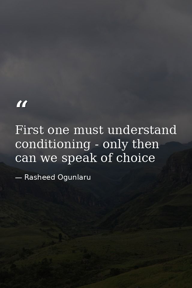First one must understand conditioning - only then can we speak of choice — Rasheed Ogunlaru