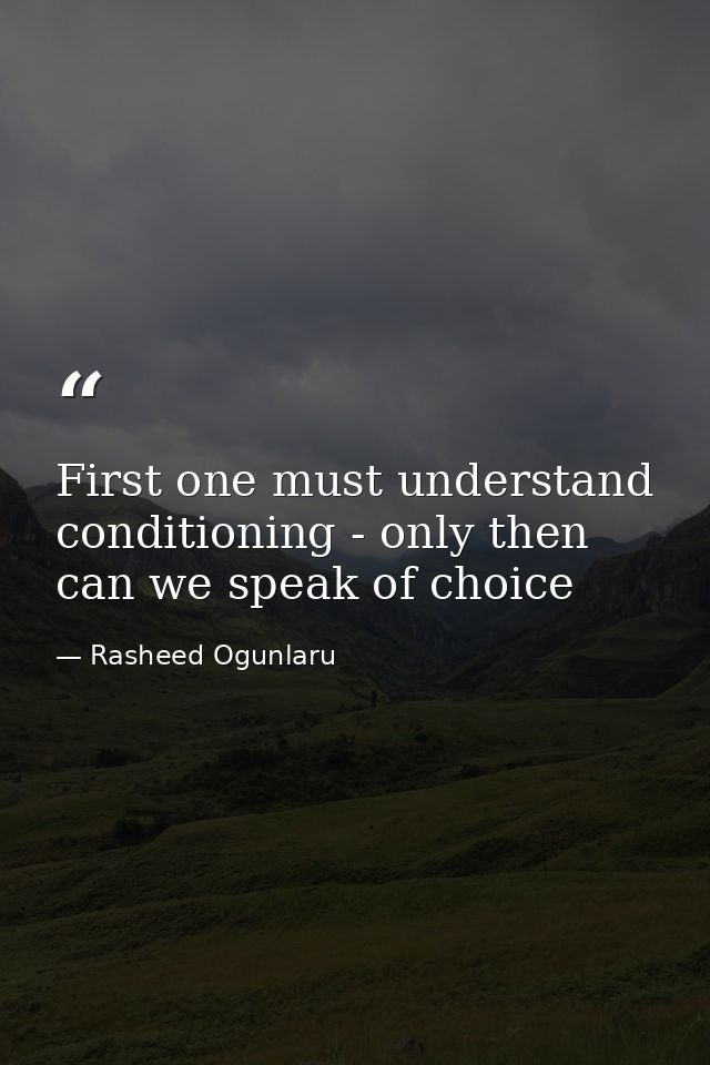 First one must understand conditioning - only then can we speak of choice — Rasheed Ogunlaru