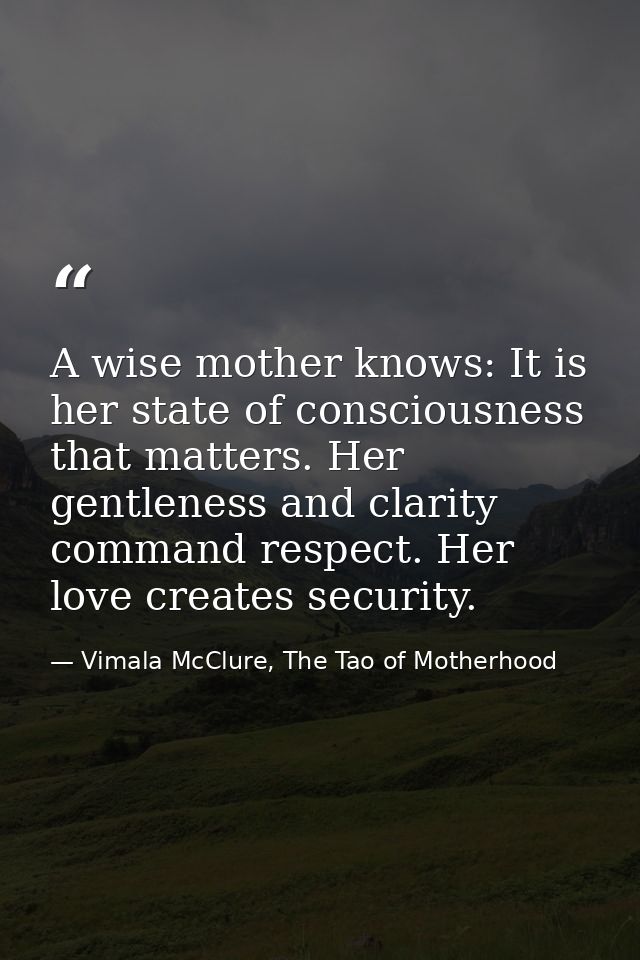 A wise mother knows: It is her state of consciousness that matters. Her gentleness and clarity command respect. Her love — Vimala McClure, The Tao of Motherhood