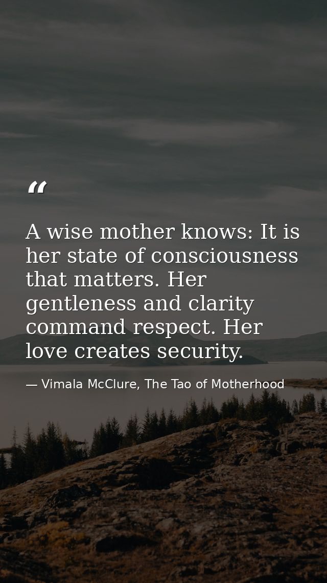 A wise mother knows: It is her state of consciousness that matters. Her gentleness and clarity command respect. Her love — Vimala McClure, The Tao of Motherhood