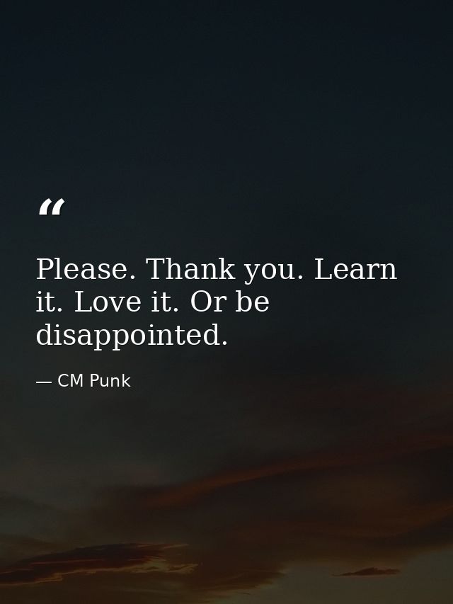 Please. Thank you. Learn it. Love it. Or be disappointed. — CM Punk