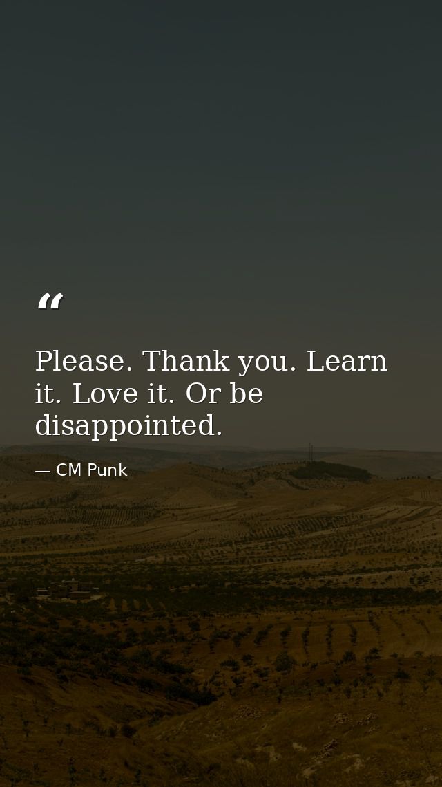 Please. Thank you. Learn it. Love it. Or be disappointed. — CM Punk