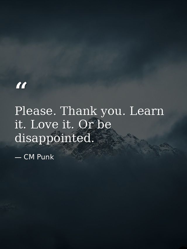 Please. Thank you. Learn it. Love it. Or be disappointed. — CM Punk
