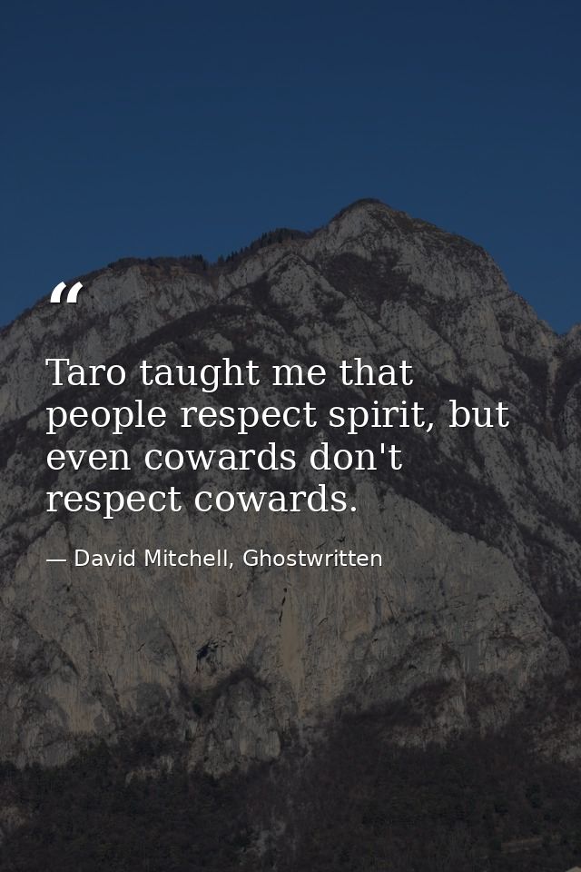 Taro taught me that people respect spirit, but even cowards don't respect cowards. — David Mitchell, Ghostwritten