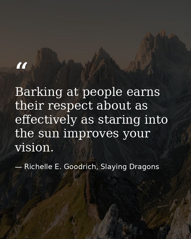 Barking at people earns their respect about as effectively as staring into the sun improves your vision. — Richelle E. Goodrich, Slaying Dragons