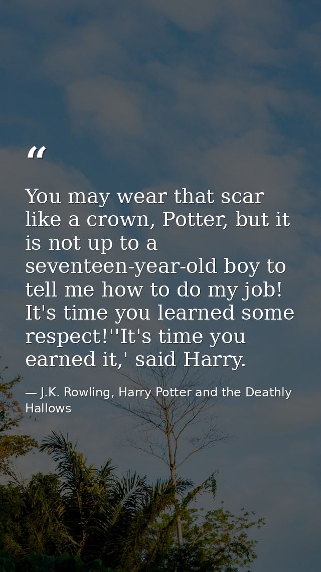 You may wear that scar like a crown, Potter, but it is not up to a seventeen-year-old boy to tell me how to do my job! I — J.K. Rowling, Harry Potter and the Deathly Hallows